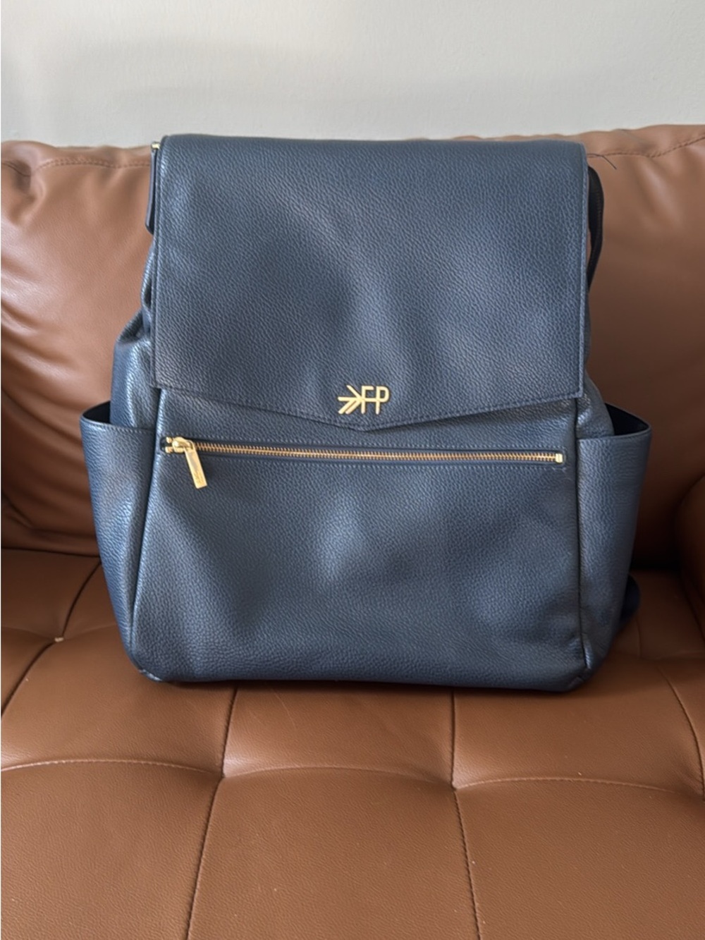 Freshly Picked Blue Leather Diaper Backpack